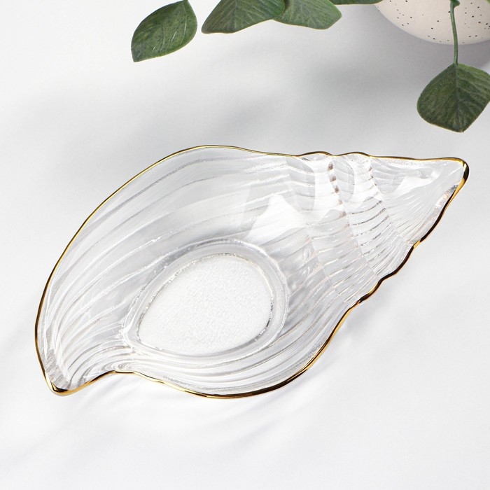 Блюдо сервировочное Magistro &laquo;Ракушка&raquo;, 20&times;11 см, прозрачное с золотой каймой