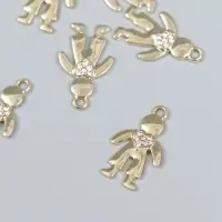 Металлический элемент, декоративная подвеска &laquo;Арт Узор. Мальчик с сердечком&raquo;, стразы, золото, 1.5&times;2.2 см