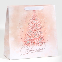 Пакет подарочный новогодний ламинированный квадратный &laquo;Pink&raquo;, 30 х 30 х 12 см, Новый год