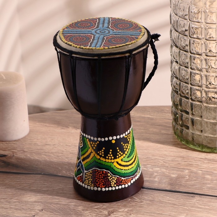 Сувенирный музыкальный инструмент "Барабан Джембе Разноцветный" 13x13x24 см, МИКС