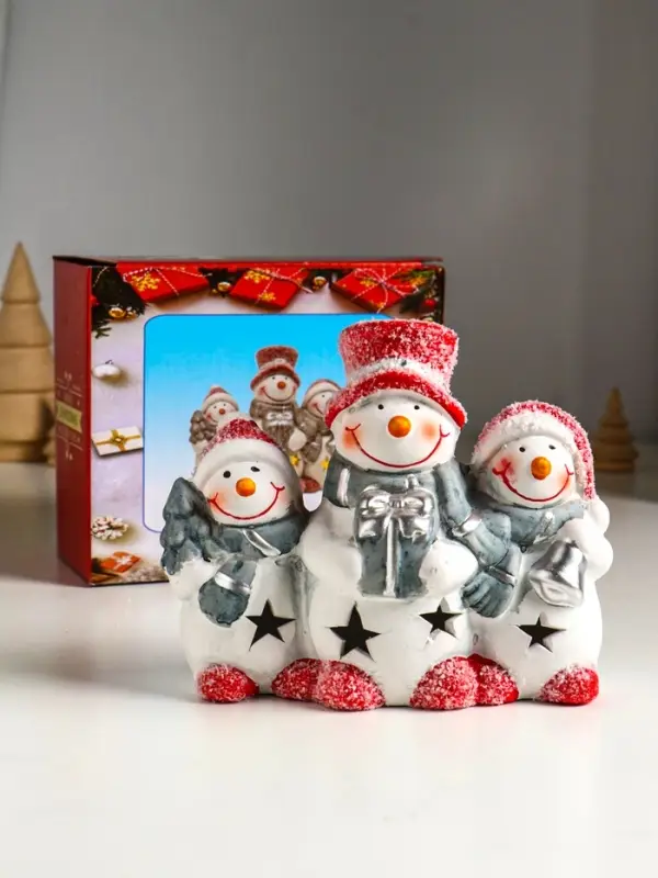 Сувенир керамика свет "Три снеговичка" 14,2х5,5х11,5 см