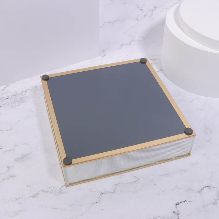 Органайзер для хранения &laquo;RIPPLES&raquo;, стеклянный, с зеркальным дном, 1 секция, 20 &times; 20 &times; 5 см, цвет прозрачный/медный