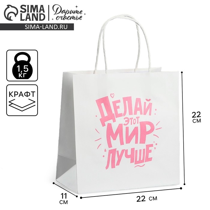 Пакет подарочный, упаковка, &laquo;Делай этот мир лучше&raquo;, 22 х 22 х 11 см