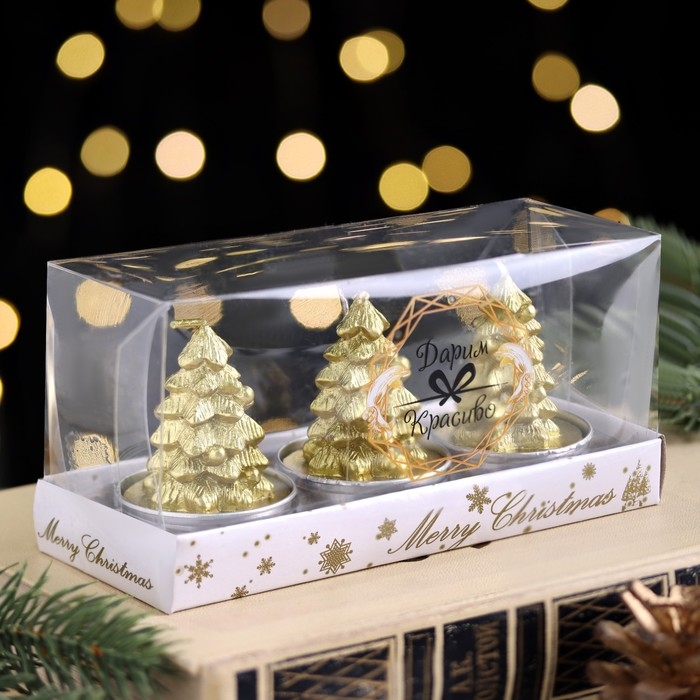 Набор свечи новогодние"Ёлка золотая", 4&times;6 см,