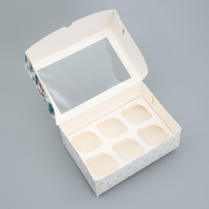 Коробка складная на 6 капкейков с окном &laquo;Веселого Нового года&raquo;, 25 х 17 х 10 см, Новый год