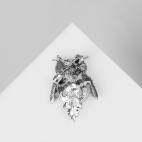 Брошь &laquo;Сова круглая&raquo;, цвет бело-синий в чернёном серебре