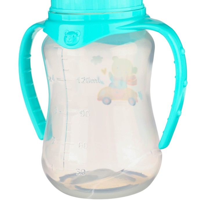 Бутылочка для кормления &laquo;Мишутка&raquo;, классическое горло, приталенная, с ручками, 150 мл., от 0 мес., цвет бирюзовый