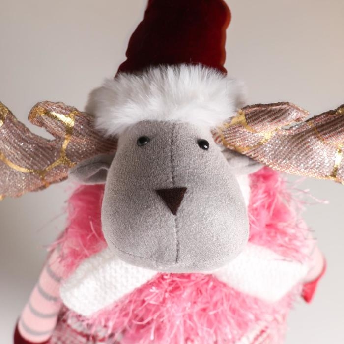 Кукла интерьерная "Лосик в юбочке в клетку, в розовой жилетке-травке" 53х13х18 см