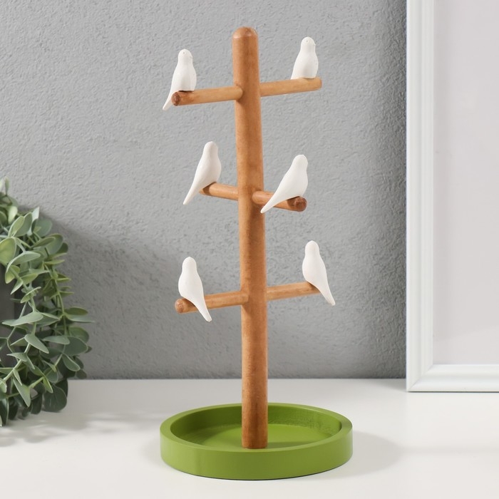 Сувенир дерево подставка для украшений "Птички на дереве" зелёный 13х13х29,5 см