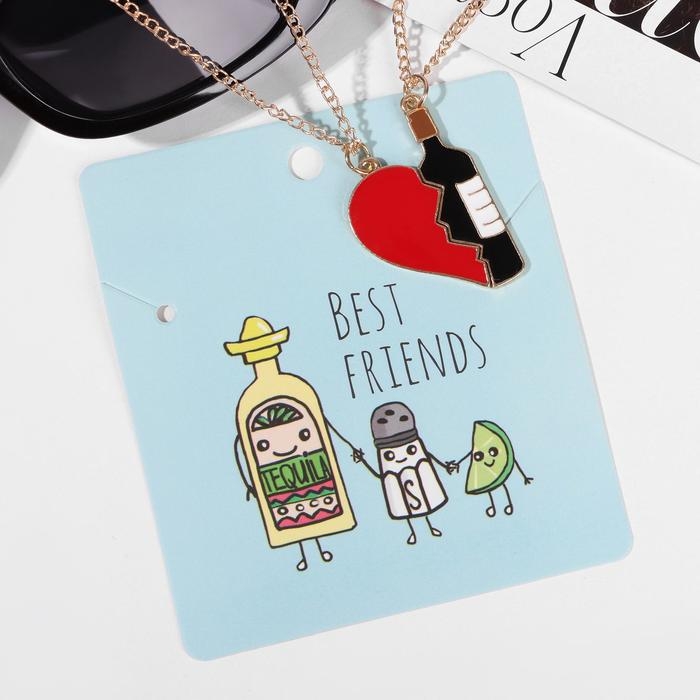 Кулоны &laquo;Неразлучники&raquo; сердце и вино, цветные в золоте, 45 см