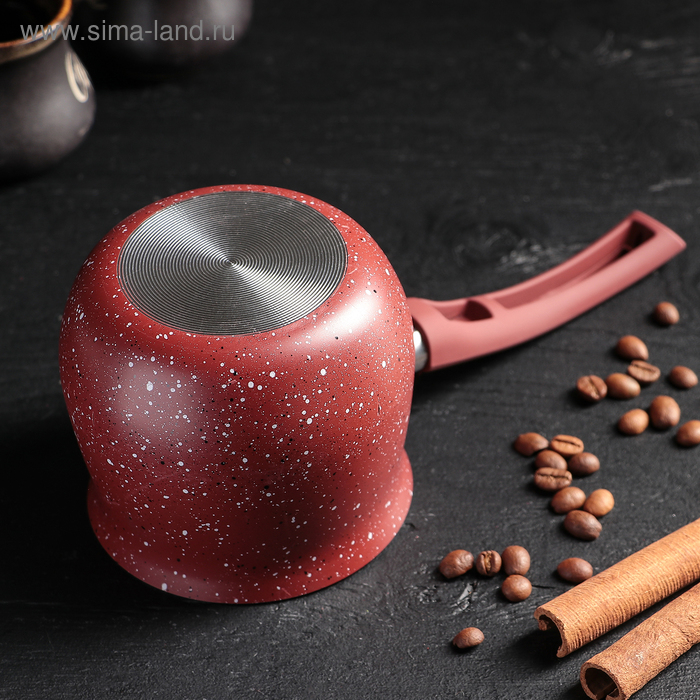 Турка Доляна &laquo;Бордо&raquo;, 600 мл, пластиковая ручка, антипригарное покрытие, цвет бордовый