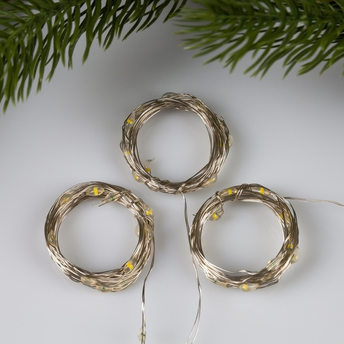 Набор гирлянд &laquo;Нить&raquo; 2 м роса, IP20, серебристая нить, 20 LED, свечение тёплое белое, 3 режима, батарейки AG13х3 (в комплекте), 3 шт.