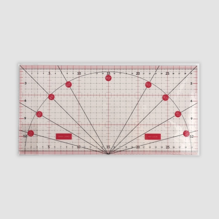 Линейка для квилтинга и пэчворка, с транспортиром, 30 &times; 15 см, цвет прозрачный/розовый