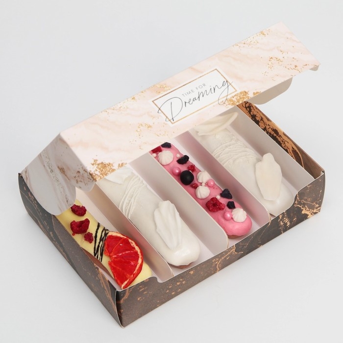 Коробка для эклеров, кондитерская упаковка, 4 вкладыша, &laquo;Мрамор&raquo;, 20 х 15 х 5 см