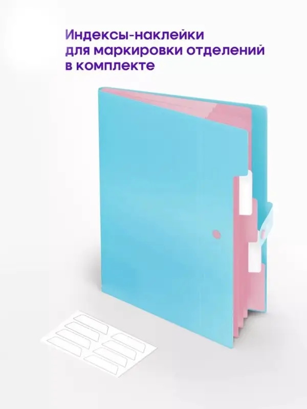 Папка А4, 5 отделений, Calligrata, 600 мкм, на кнопке, голубая, матовая