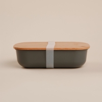 Контейнер для еды стальной SL Home, 21,5&times;12,5&times;6 см, с бамбуковой крышкой