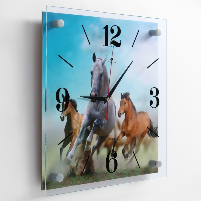 Часы настенные, интерьерные "Лошади", бесшумные, 35 х 35 см
