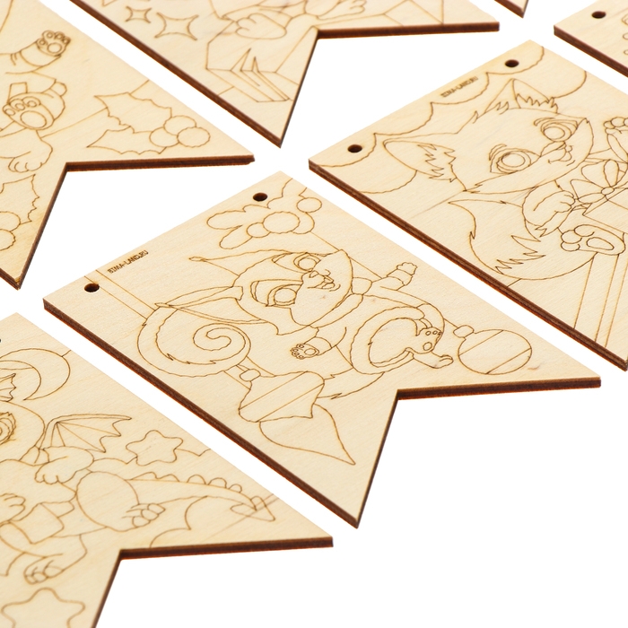 Новогодняя роспись по дереву &laquo;Новый год! Новогодние флажки&raquo;