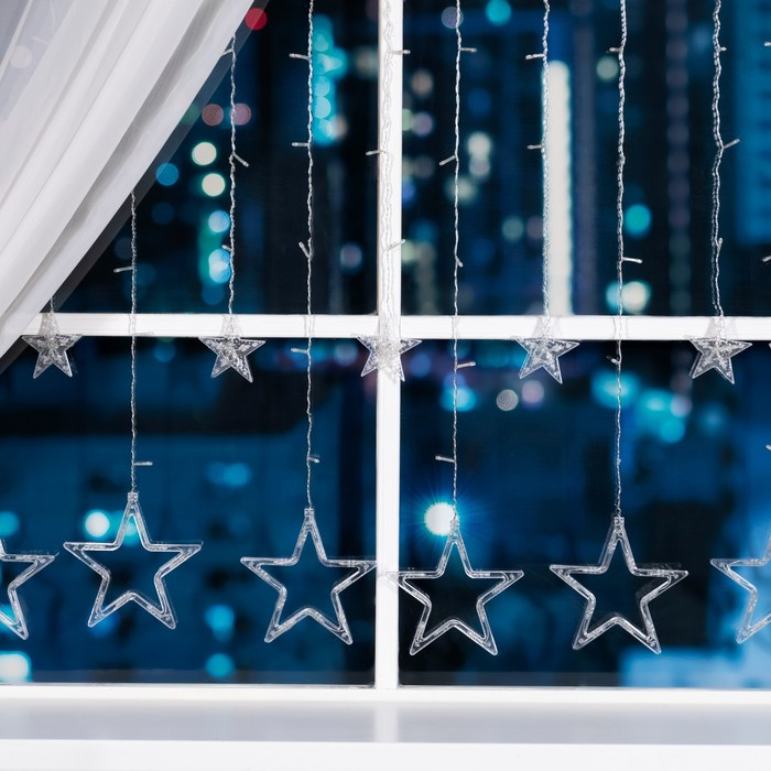 Гирлянда &laquo;Бахрома&raquo; 2.4 &times; 0.9 м с насадками &laquo;Звёзды&raquo;, IP20, прозрачная нить, 138 LED, свечение белое, 8 режимов, 220 В