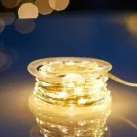 Гирлянда &laquo;Нить&raquo; 50 м роса, IP44, серебристая нить. 500 LED, пульт, 36 В, свечение тёплое белое