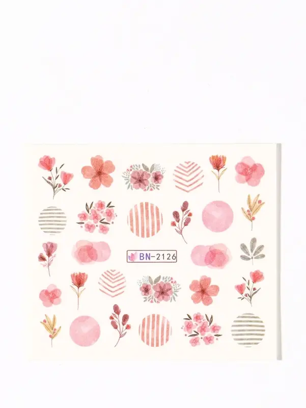 Слайдеры для ногтей &laquo;Цветочки и листочки&raquo;, красные, розовые