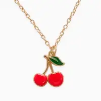 Набор 2 пред-та: серьги,кулон "Вишенки", цвет красный в золоте 44+удл.