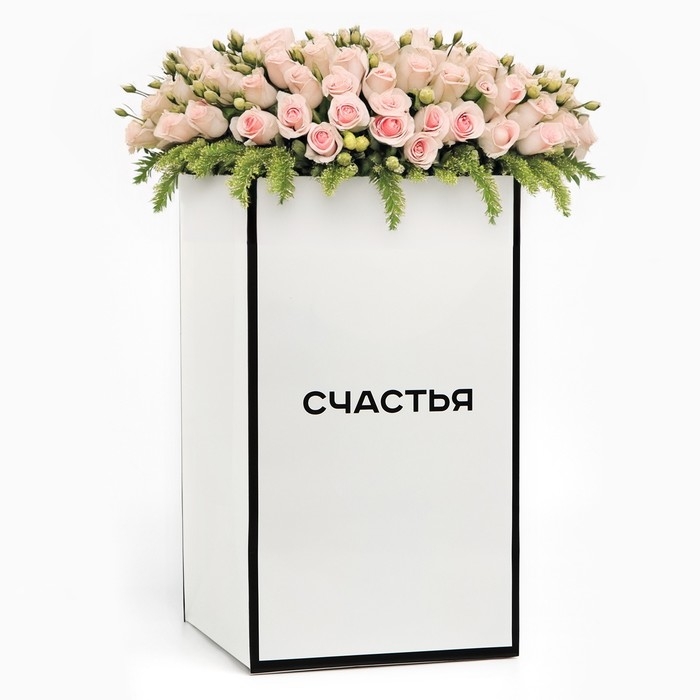 Переноска для цветов с вкладышем для фиксации, &laquo;Счастье&raquo;, белый, 35 х 20 х 20 см