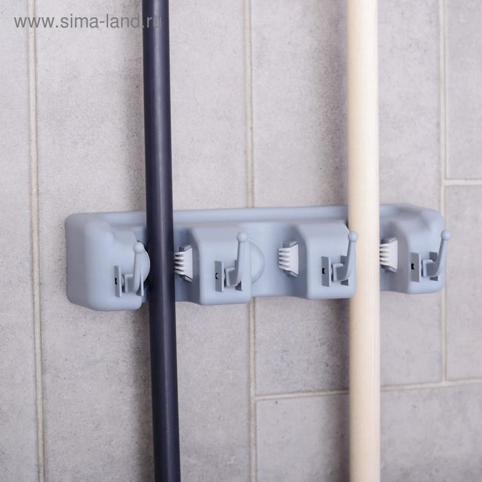 Держатель для уборочного инвентаря с крючками Доляна, 26&times;6&times;10 см, цвет серый