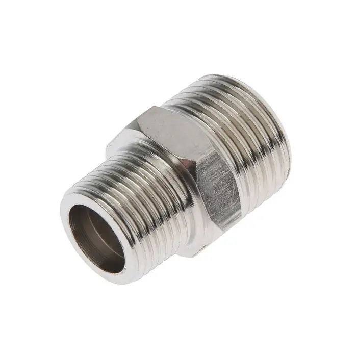 Ниппель переходной ZEIN, 3/8" х 1/2", наружная резьба, нержавеющая сталь, фасовка 100 шт.