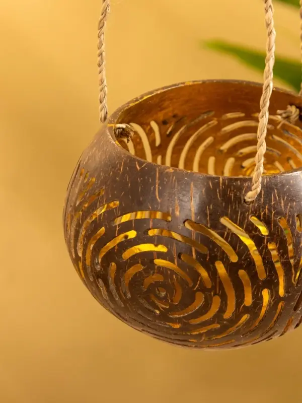 Подсвечник подвесной из кокоса, 9-12 см, коричневый