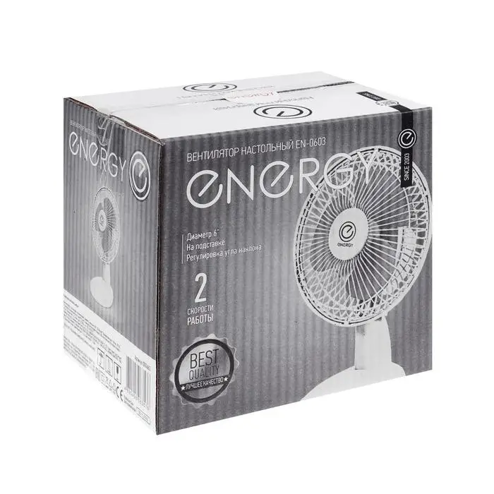 Вентилятор ENERGY EN-0603, настольный, 15 Вт, d=15 см, 2 скорости, бело-бирюзовый