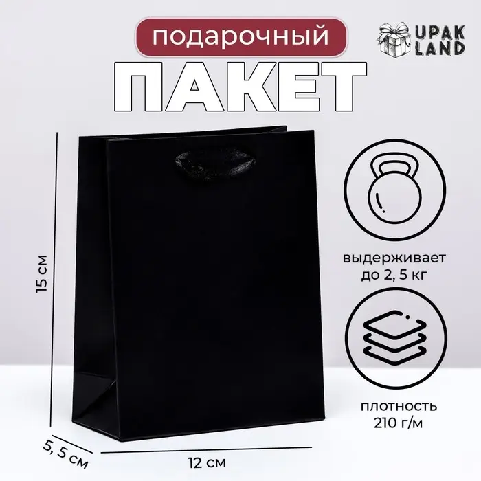 Пакет подарочный ламинированный &laquo;Чёрный&raquo;, S 12&times;15&times;5.5 см