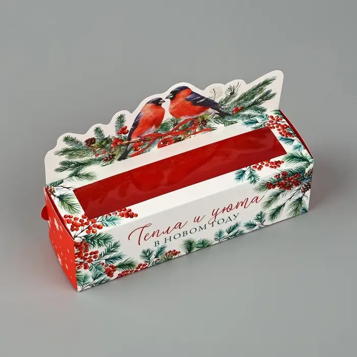 Коробочка для макарун &laquo;Снегири&raquo;, 18 х 5.5 х 5.5 см