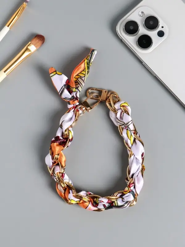 Брелок на 2 карабинах "Платок и цепочка" оранж 20х10х1,7 см