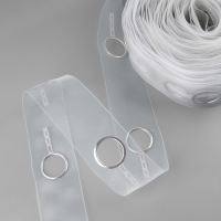 Шторная лента с люверсами, для драпировки, органза, d = 4,2 см, 8,5 см, 50 &plusmn; 1 м, цвет прозрачный/белый