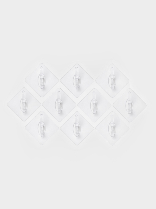 Крючки самоклеящиеся настенные прозрачные, с двойным крюком, 5,6х5,6 см, 10 шт