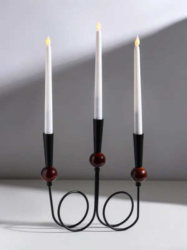 Подсвечник металл, дерево "Параллельные вселенные" d=2,2 см чёрный 25х3,5х27,3 см