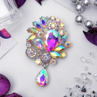 Брошь &laquo;Императрица&raquo; сияние, цвет радужный в серебре
