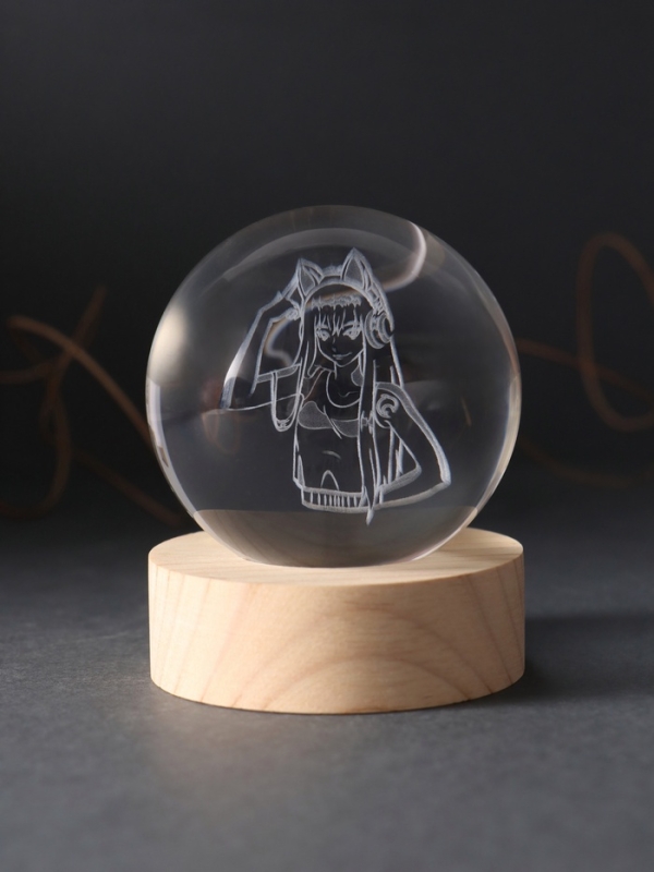 Сувенир стекло подсветка "Шар. Аниме" d=6 см подставка дерево, USB