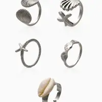 Набор колец 5 шт "Новый стиль" море, размер МИКС, цвет белый в серебре