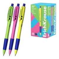 Ручка шариковая автоматическая ErichKrause JOY Neon, узел 0.7 мм, чернила синие, резиновый держатель, супермягкое письмо, длина линии письма 1300 метров, МИКС