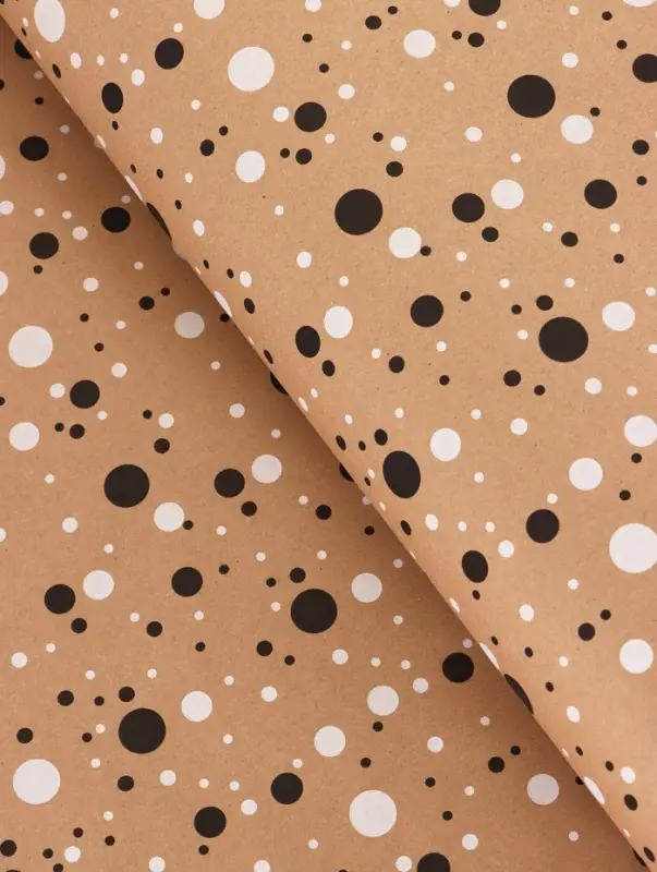 Крафт бумага &laquo;Конфетти&raquo; черный/белый на коричневом фоне, 0.72&times;10&plusmn;5% м, 60 г