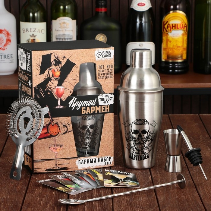 Набор барный &laquo;Крутой бармен&raquo;, 5 предметов, карточки с рецептами