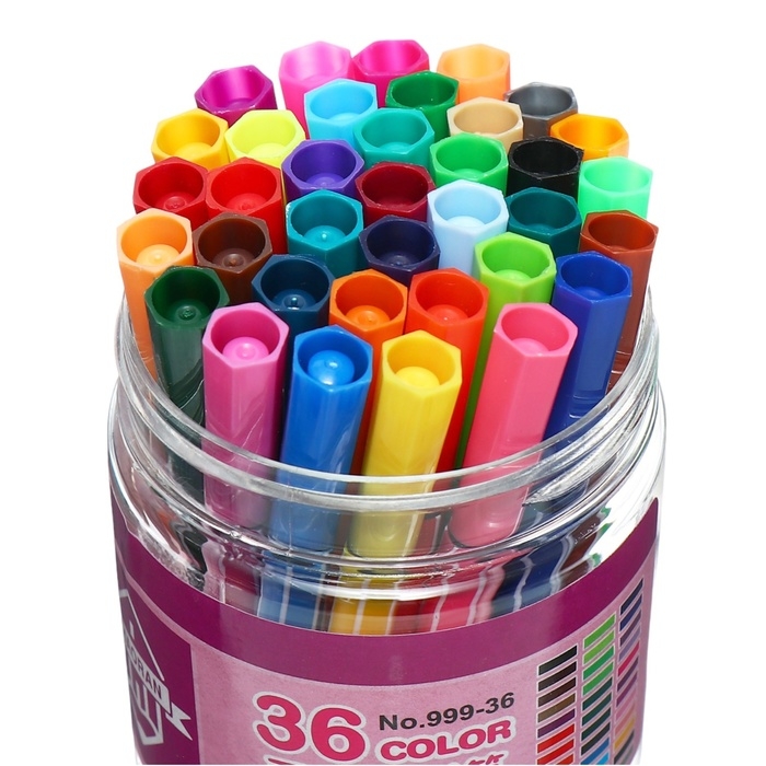 Фломастеры 36 цветов, в тубусе, розовый "Мишка"