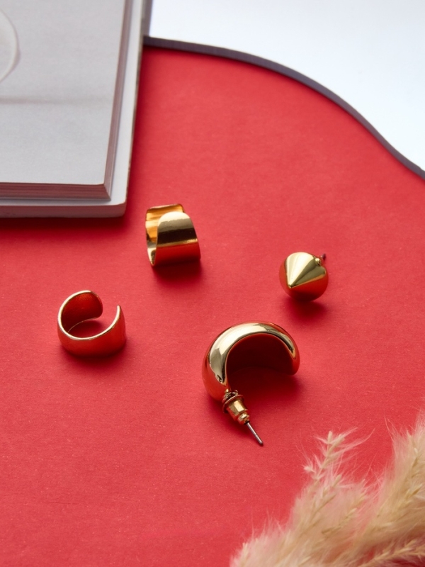 Набор серьги и каффы 4 шт. &laquo;Фигуры&raquo; объёмные, цвет золото