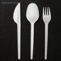 Набор пластиковых одноразовых столовых приборов 5 в 1: вилка, ложка, нож, салфетка, зубочистка, цвет белый