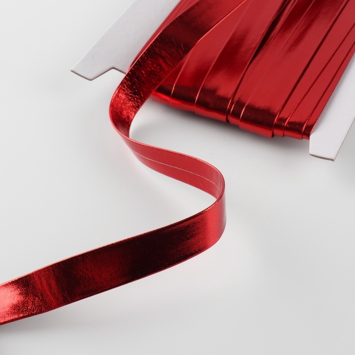 Косая бейка, кожзам, 15 мм &times; 10 &plusmn; 1 м, цвет красный