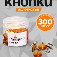 Кнопки канцелярские 12 мм, 300 штук, золотистые, в пластиковой тубе