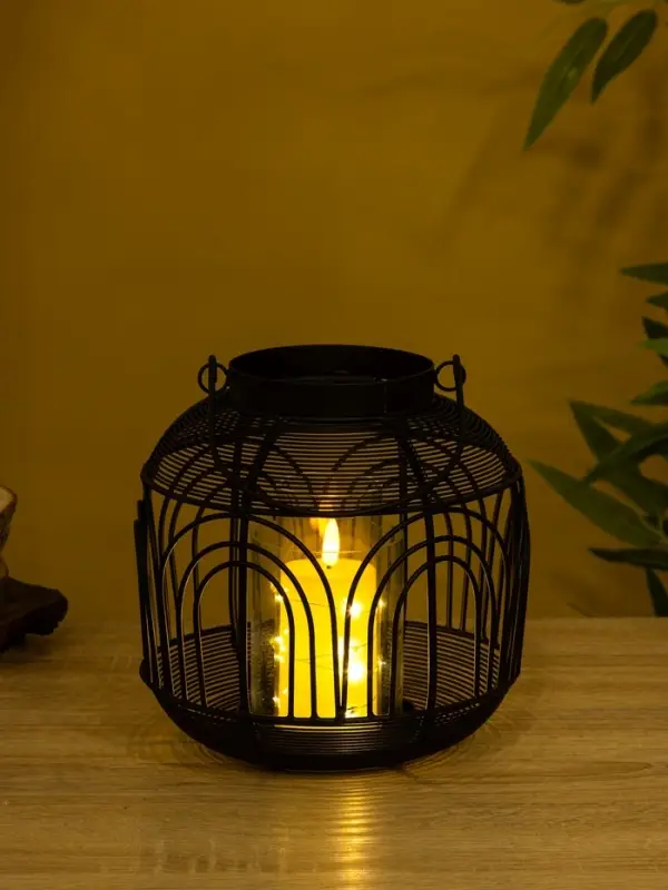 Подсвечник фонарь со стеклянной колбой 19х19х19,5 см, d 8,5 см, металл, цв. Чёрный