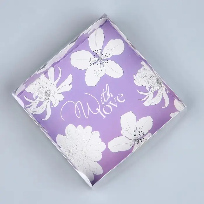 Коробка для печенья, кондитерская упаковка с пластиковой крышкой, With love, 10.5 х 10.5 х 3 см